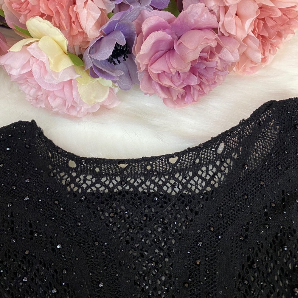 Sexy Black Rhinestone Long Sleeve Mesh Bodysuit - Picture 14 of 16